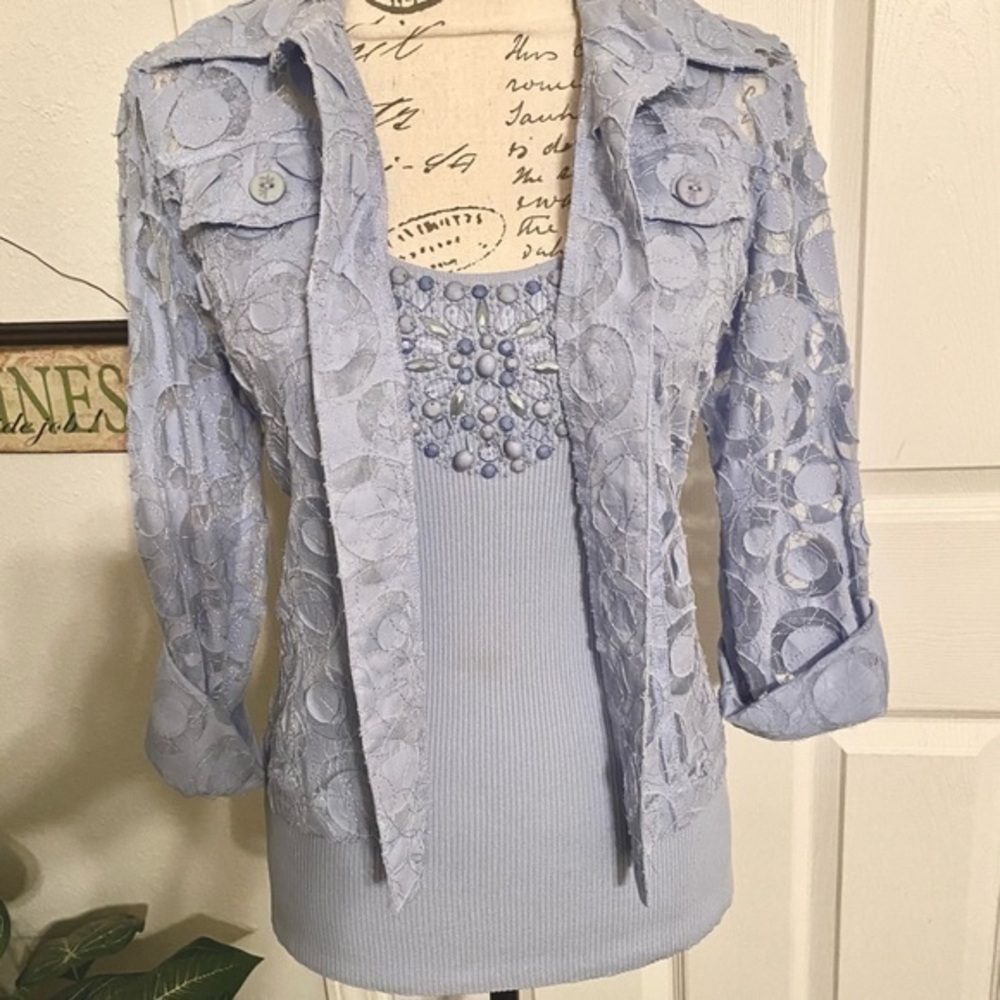 Ruby Rd. Lace jacket w/ bejeweled tank top